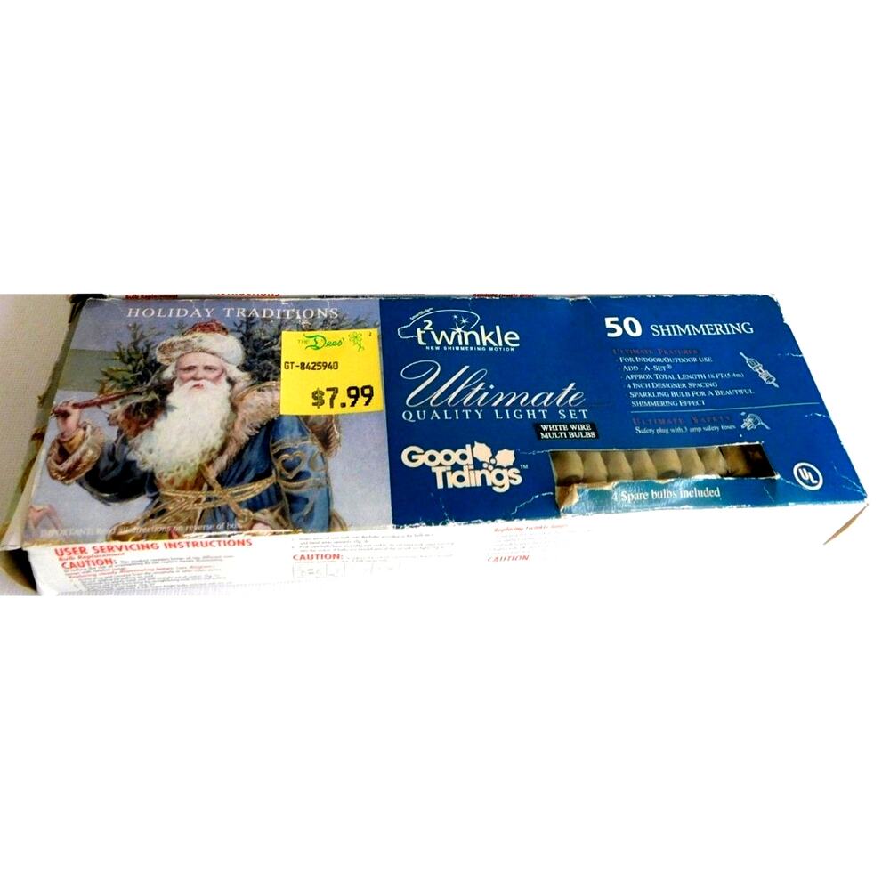 Vintage Holiday Traditions Good Tidings 50 Twinkle Shimmering Multicolor Lights